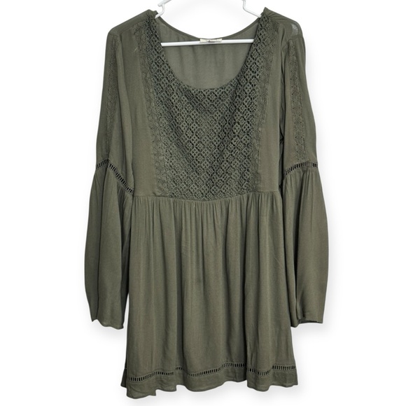 Olive Green Lace Detail Women's Dress - Picture 3 of 5